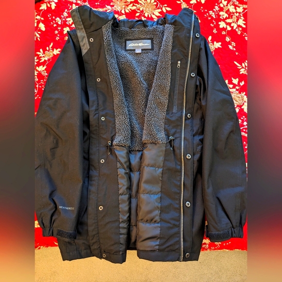 Eddie Bauer Weatheredge Men's Black Hooded Raincoat Hip-Length - Picture 8 of 12